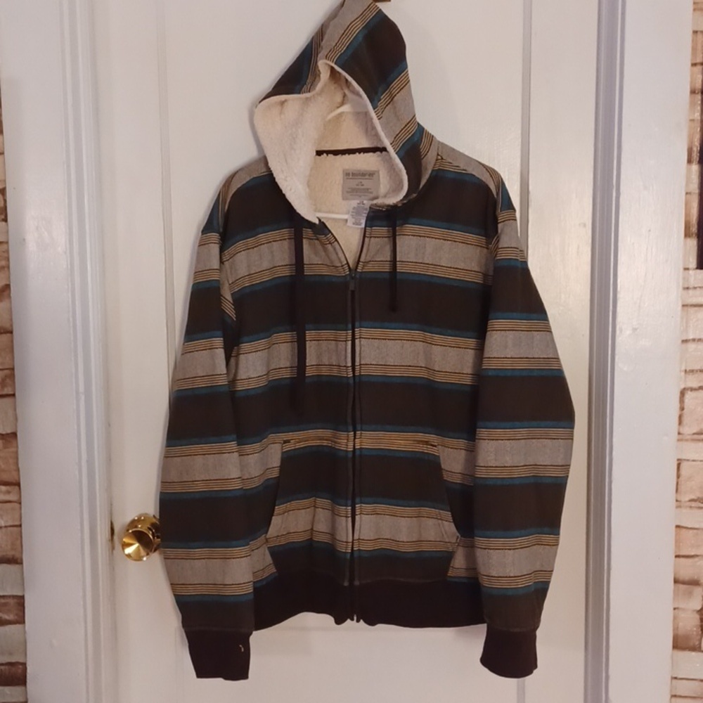 Fleece lined jacket men's size large hooded jacket no boundaries